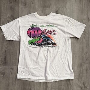 Vintage Life In The Fat Lane Shirt Mens XL White Hot Rod Car Hanes 90s